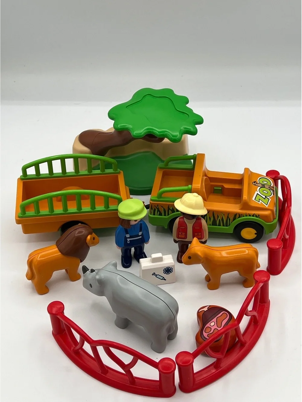 LOT Playmobil 1-2-3 #70182 Vehicle w/ Rhinoceros & #9378Lion Enclosure